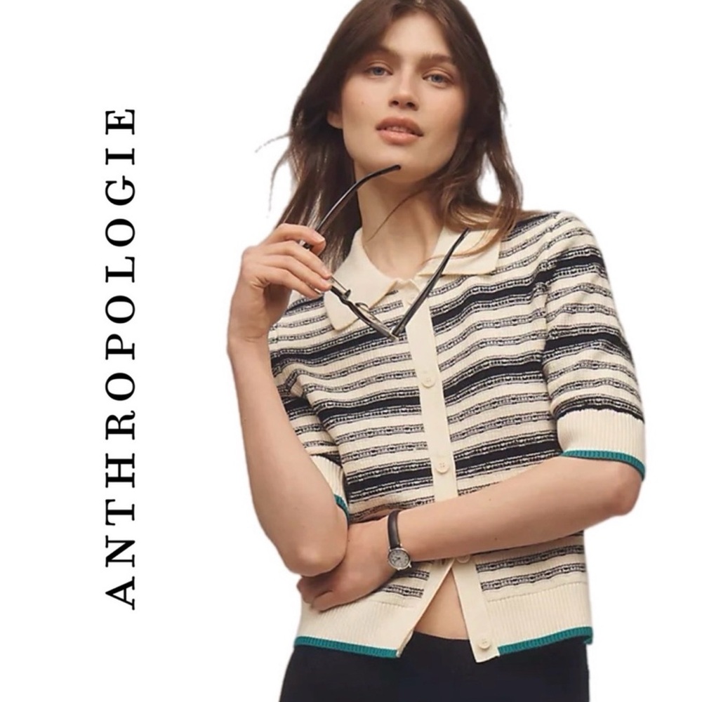 Anthropologie Maeve Kinsley Collared Striped Cardigan